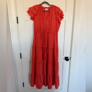 Aura Ruffle maxi Dress Coral
